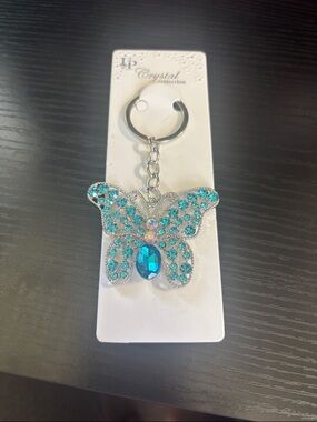 Crystal Butterfly Keychain with Blue Teal Rhinestones